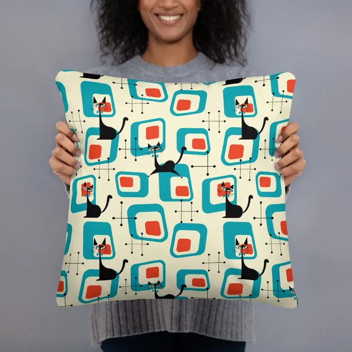 1950s Atomic Cat Retro Throw Pillow Midcentury Cushion Home Decor - retro pillow