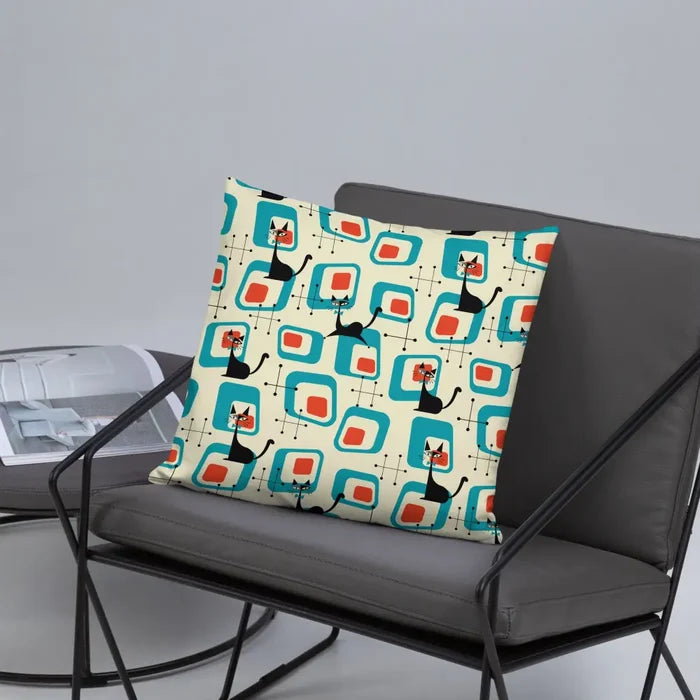 1950s Atomic Cat Retro Throw Pillow Midcentury Cushion Home Decor - retro pillow