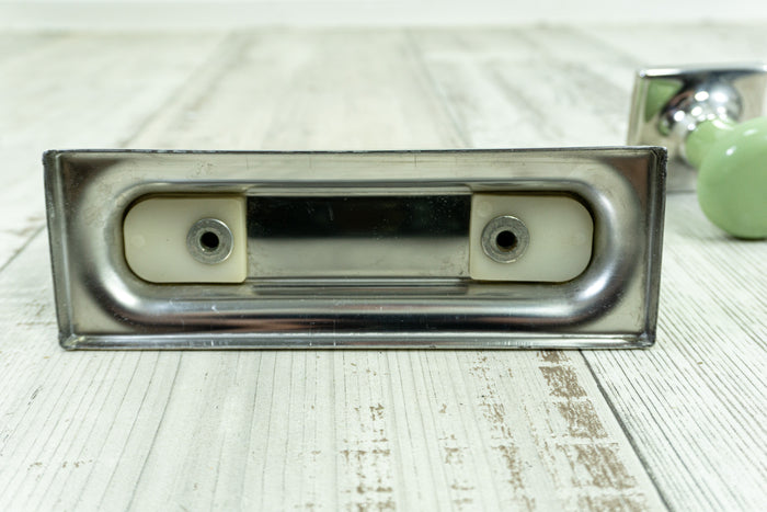 1970s green silver BATHROOM SET of soap dish and wall hook steel plastic