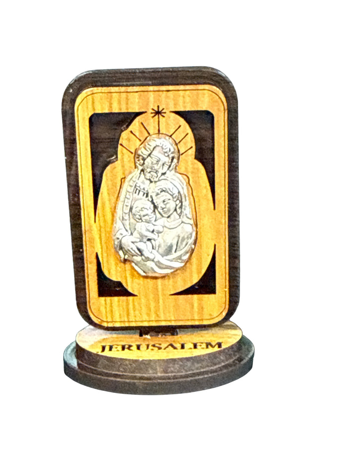 3" Holy Family Standing Olive Wood Plaque – Handcrafted in Bethlehem