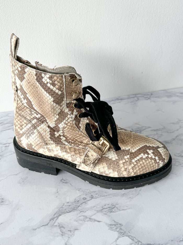 ALLSAINTS Combat Snake Print Lace Zip Chunky Heel Ankle Donita Boots
