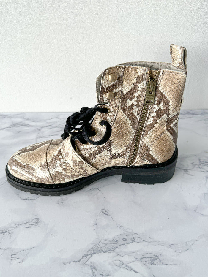 ALLSAINTS Combat Snake Print Lace Zip Chunky Heel Ankle Donita Boots
