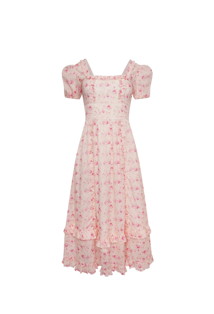 Amy Jane London Fairytale Heidi Floral Ruffle Detail Puff Sleeve Midi Dress - House Of Huntington