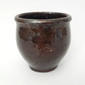 Antique Hand Thrown Small Glazed Redware Crock Dark Brown