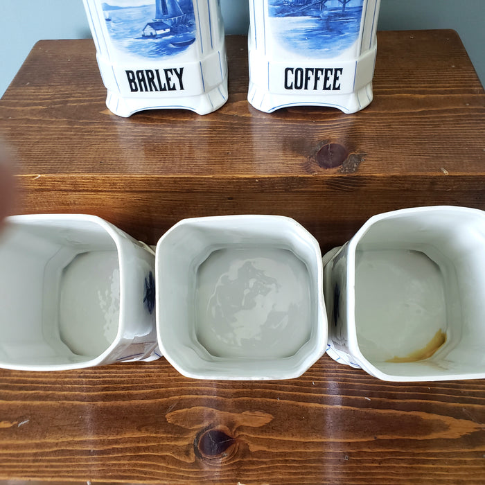 Antique Nautical Blue and White Kitchen Canister Set Windmill Czecho-Slovakia Sanft