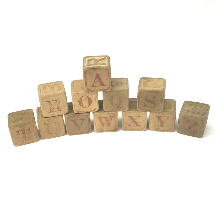 Antique Set Wooden Alphabet Blocks with Original Box - Group of 12