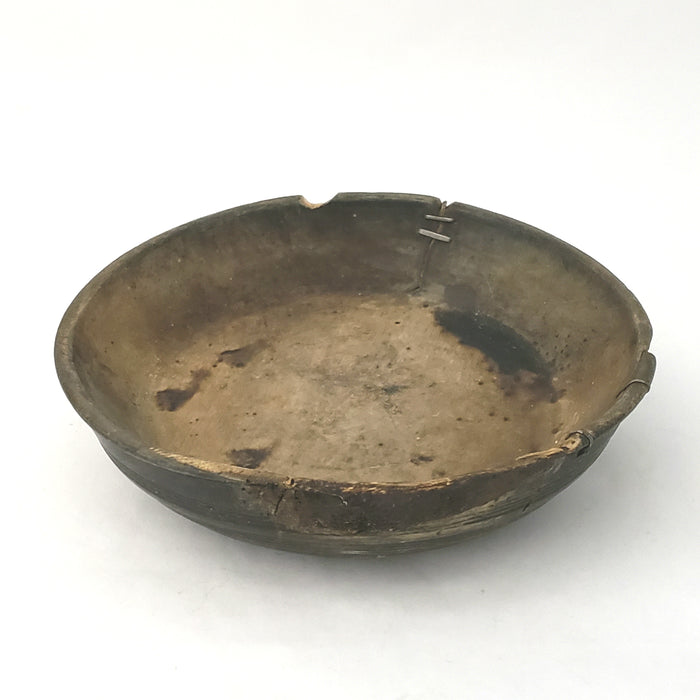 Antique Wooden Shallow Treen Bowl Footed with Brace Repairs