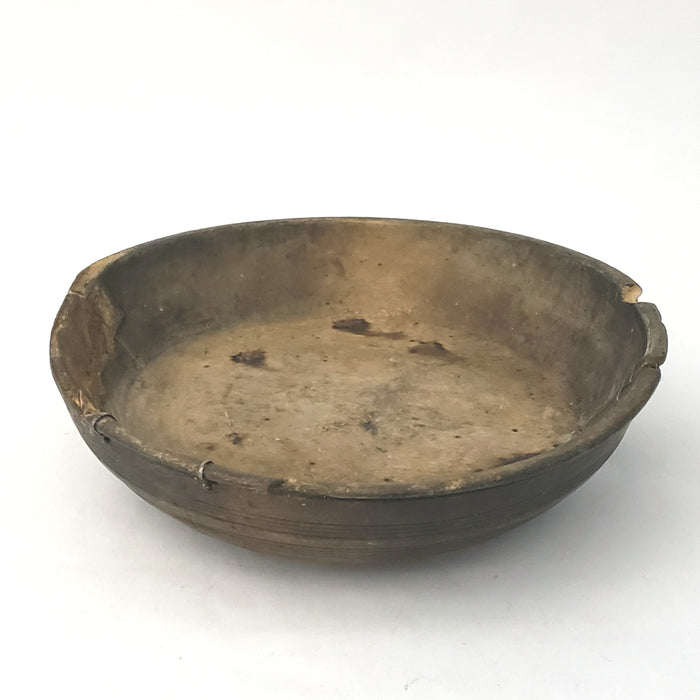 Antique Wooden Shallow Treen Bowl Footed with Brace Repairs