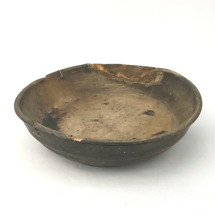 Antique Wooden Shallow Treen Bowl Footed with Brace Repairs