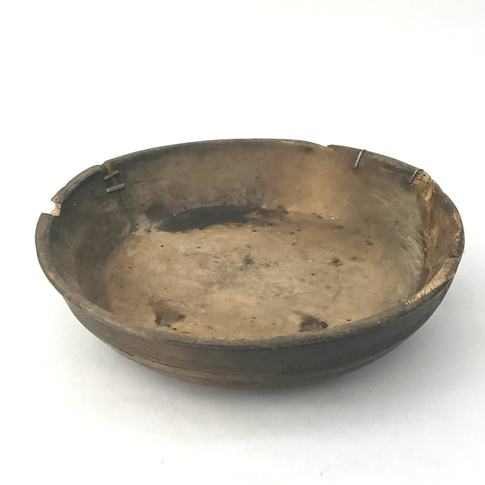 Antique Wooden Shallow Treen Bowl Footed with Brace Repairs