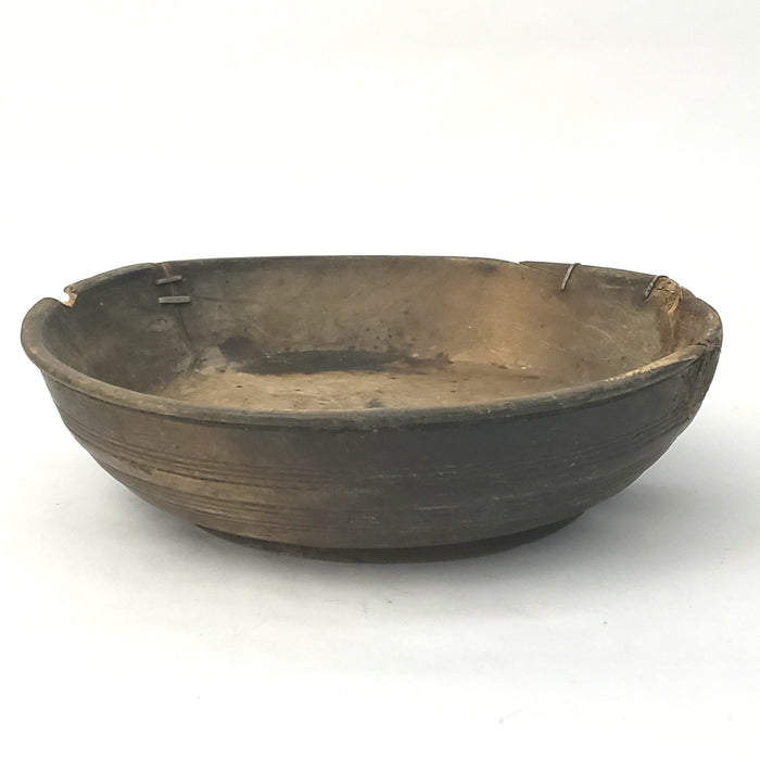Antique Wooden Shallow Treen Bowl Footed with Brace Repairs