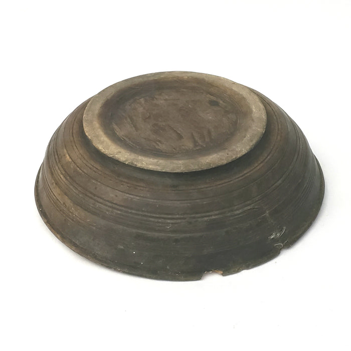Antique Wooden Shallow Treen Bowl Footed with Brace Repairs