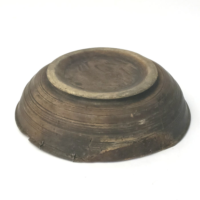 Antique Wooden Shallow Treen Bowl Footed with Brace Repairs