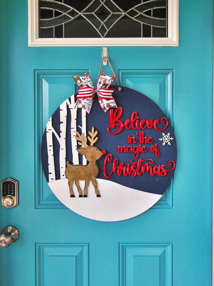 Believe in the Magic of Christmas Rudolph Door Hanger
