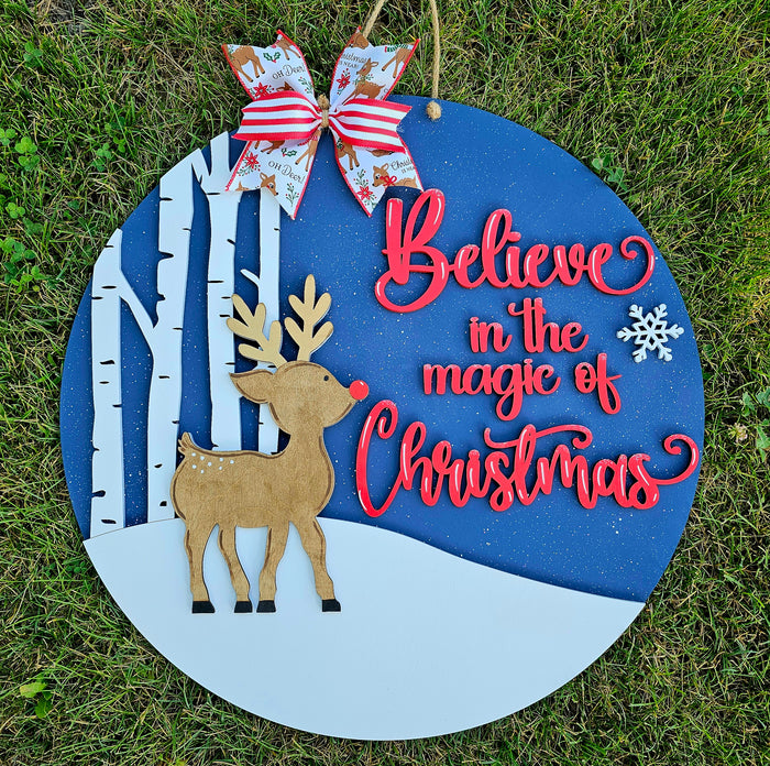 Believe in the Magic of Christmas Rudolph Door Hanger
