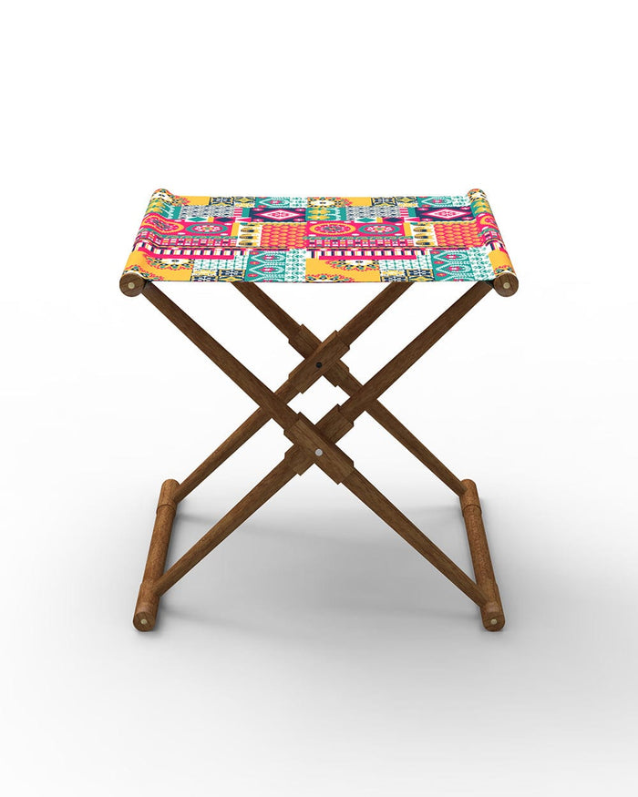 Chumbak Bistro Folding Bench - Floral Swirls Red