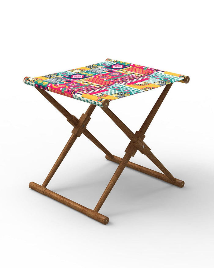 Chumbak Bistro Folding Bench - Floral Swirls Red