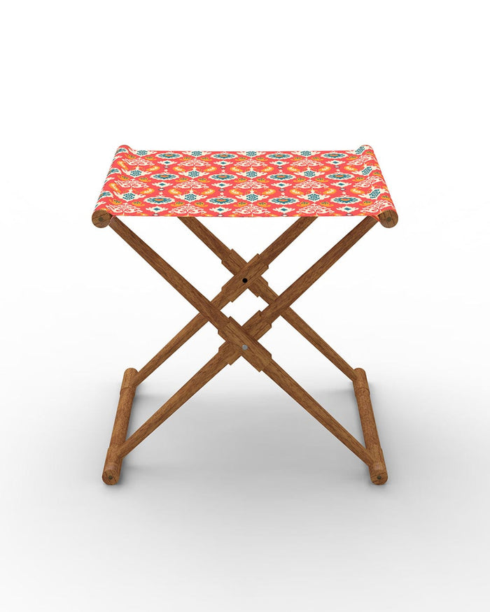 Chumbak Bistro Folding Bench - Red Ikkat