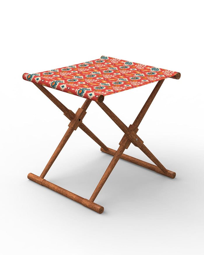 Chumbak Bistro Folding Bench - Red Ikkat