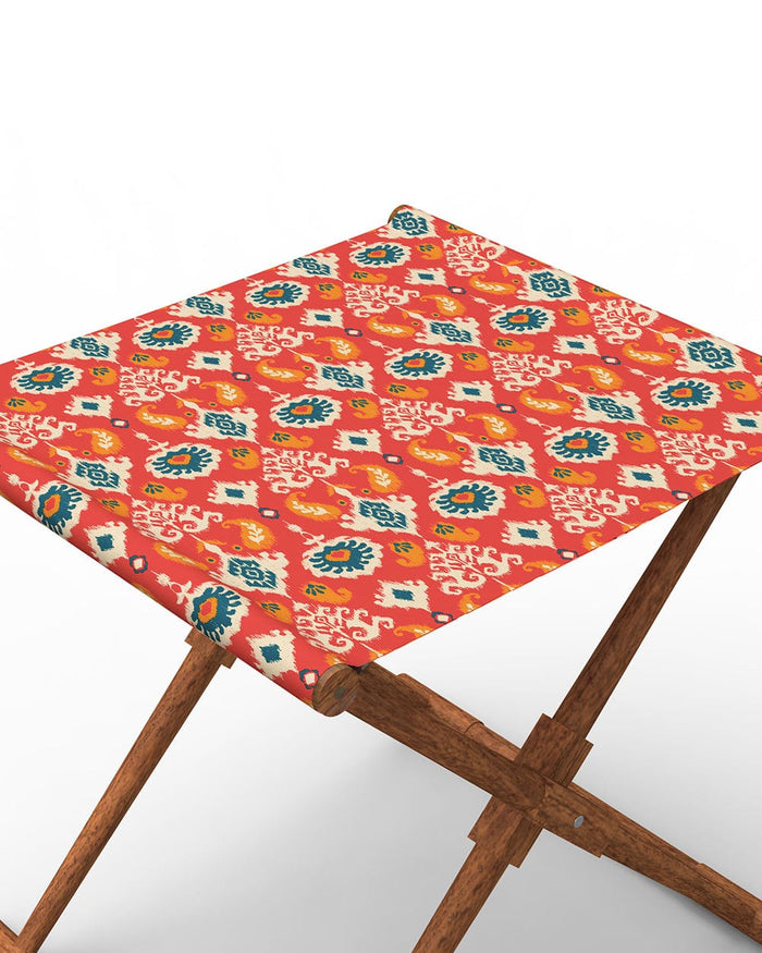 Chumbak Bistro Folding Bench - Red Ikkat