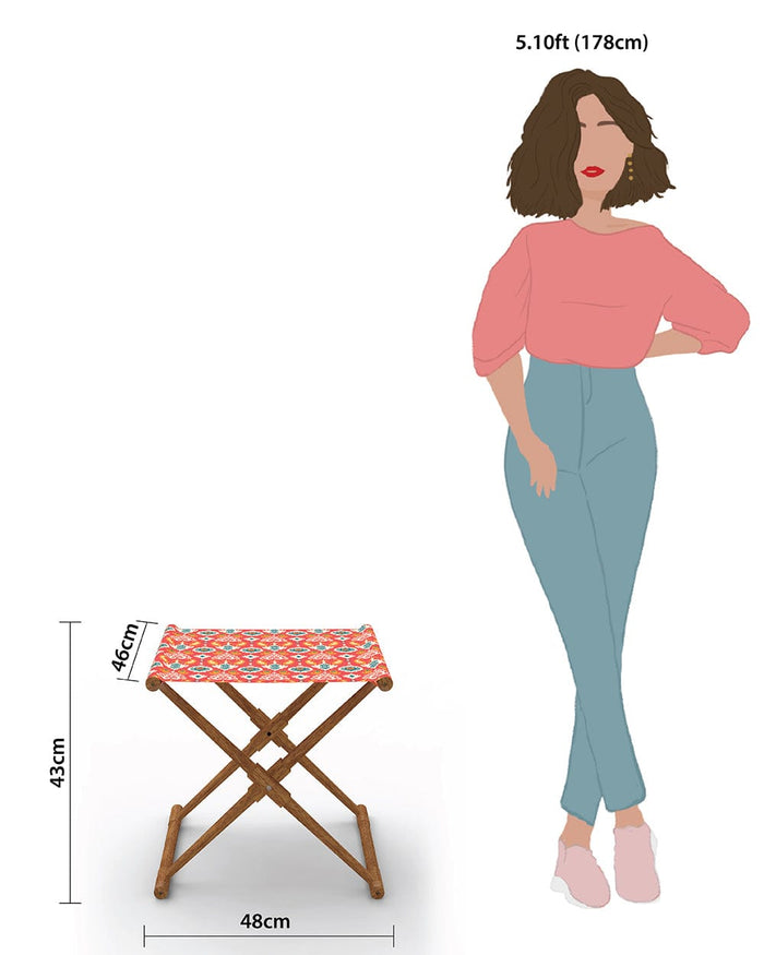 Chumbak Bistro Folding Bench - Red Ikkat