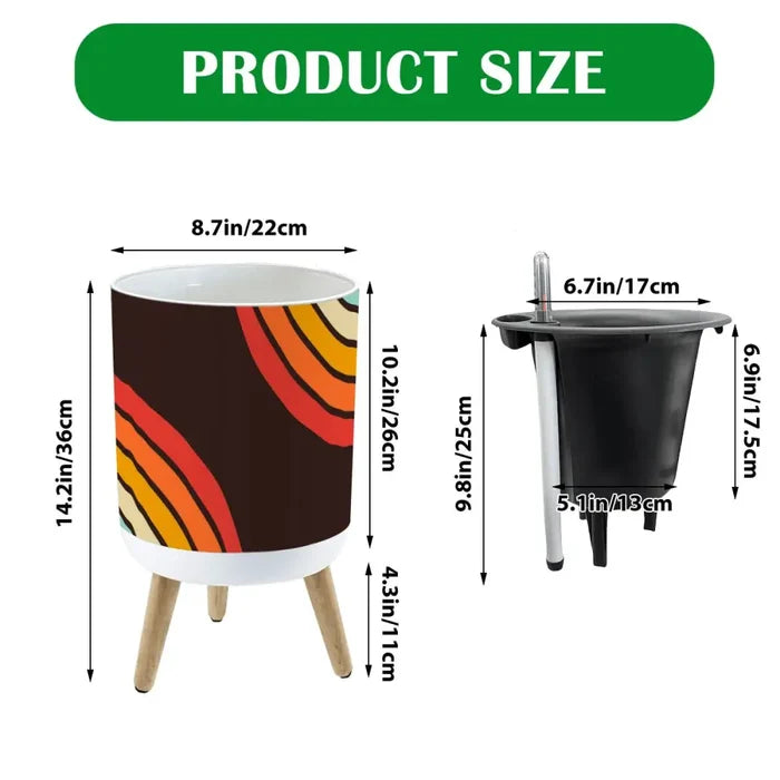 Black Orange Yellow 70s Scandi Style Plant Pot with Wooden Legs - Home Accessories
