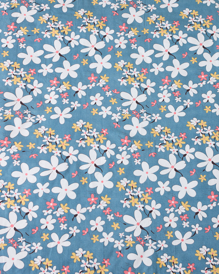 Blue Bloom -  Queen Size Bedsheet Polycotton