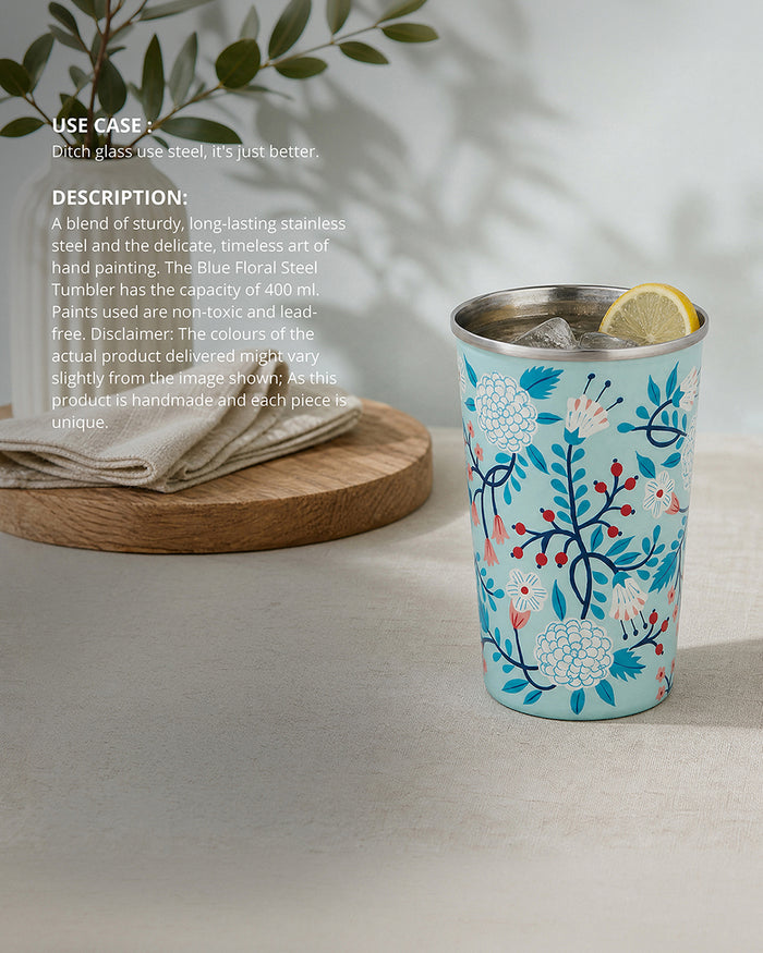 Blue Floral Steel Tumbler Large