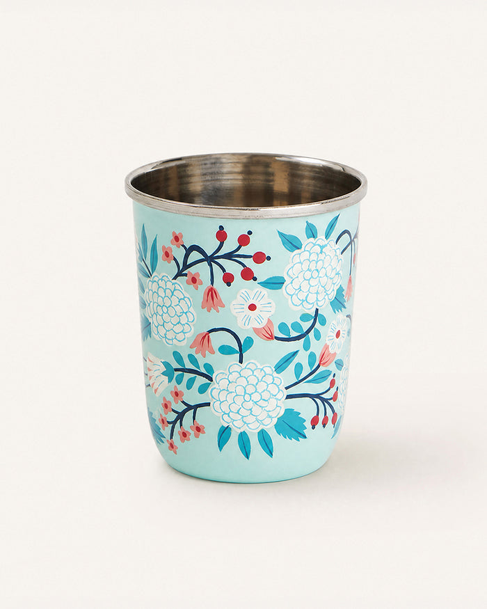 Blue Floral Steel Tumbler Small
