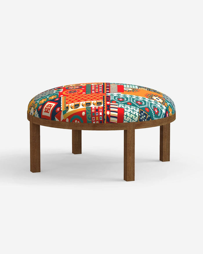 Chumbak Bohemian Ottoman - Floral Swirls Red