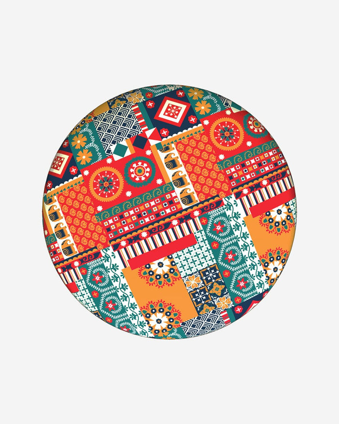 Chumbak Bohemian Ottoman - Floral Swirls Red