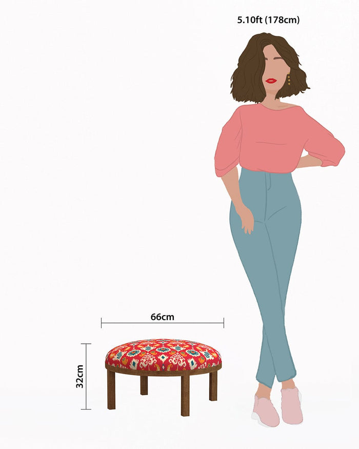 Chumbak Bohemian Ottoman - Red Ikkat