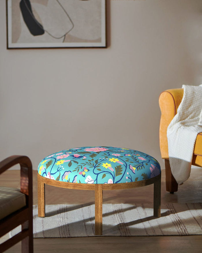 Chumbak Bohemian Ottoman - Spring Bloom Teal
