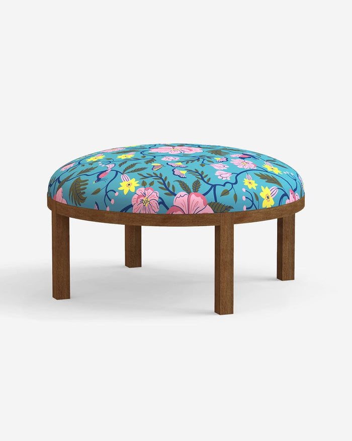Chumbak Bohemian Ottoman - Spring Bloom Teal
