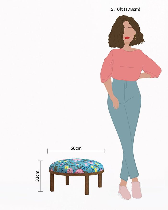 Chumbak Bohemian Ottoman - Spring Bloom Teal