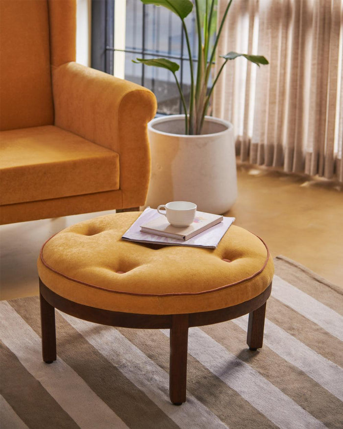 Chumbak Bohemian Ottoman  - Velvet mustard