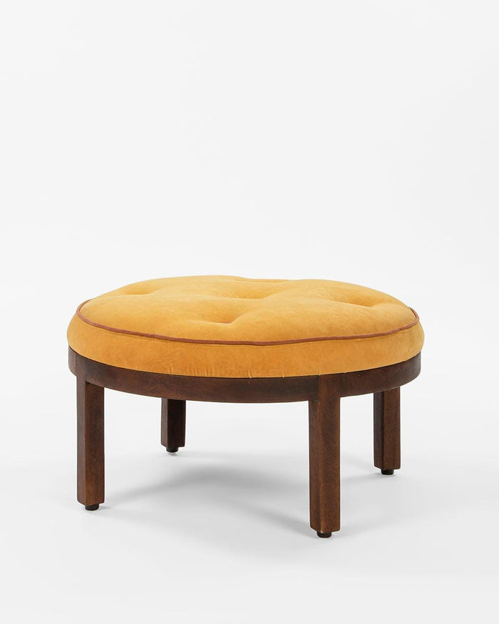 Chumbak Bohemian Ottoman  - Velvet mustard