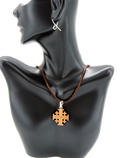 Brown Silk Necklace with Olive wood Jerusalem Cross. Adjustable size