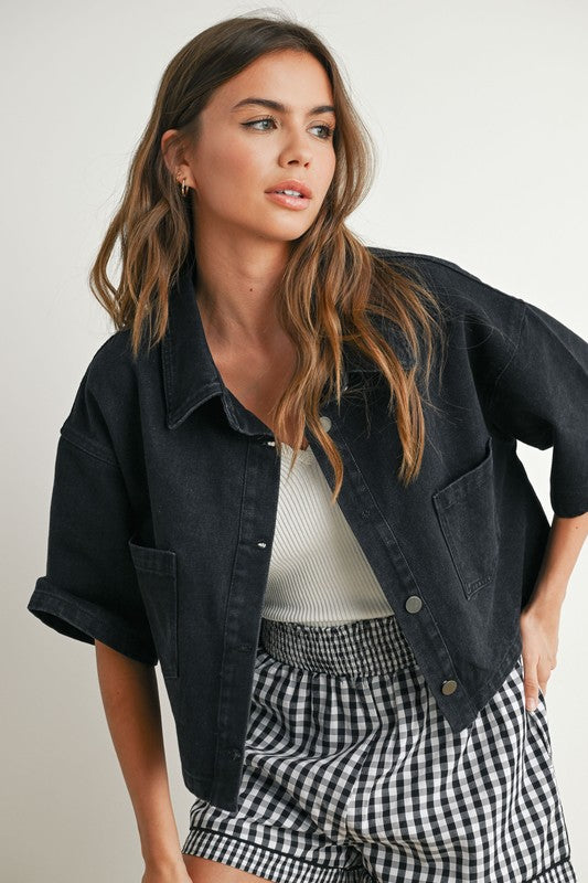 Button Front Cropped Jacket