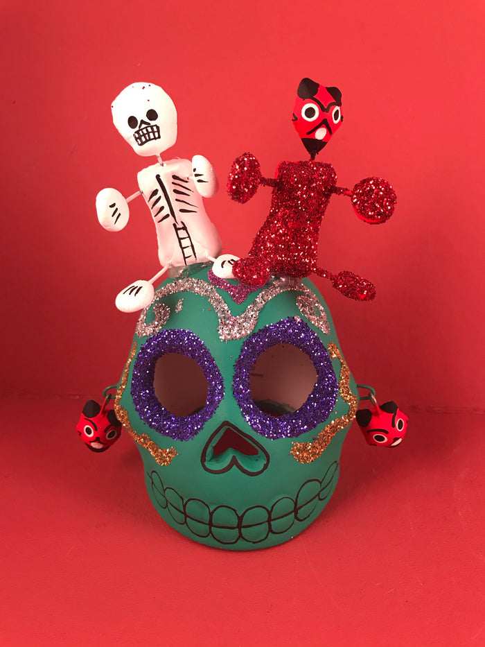 Calavera Votive with Skeleton & Devil
