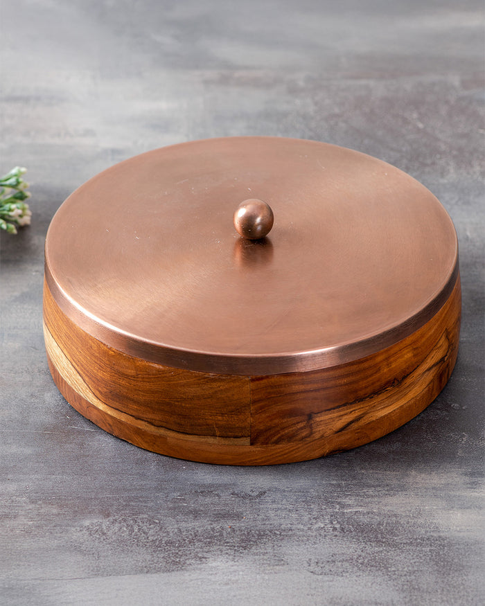 Classic Acacia Wood Masala Box - Copper
