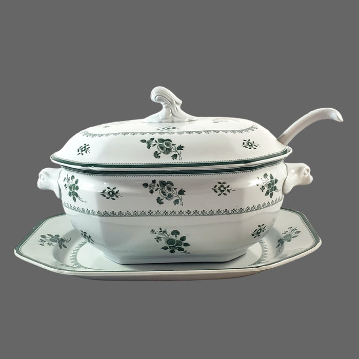 Copeland Spode GLOUCESTER Green Oval Lidded Soup Tureen Underplate & Ladle England