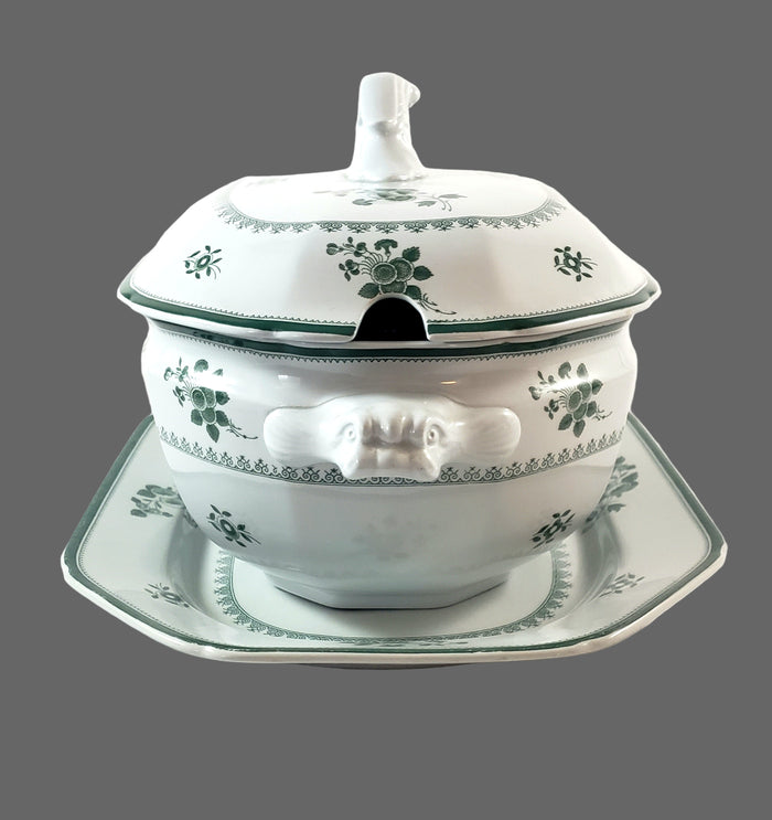 Copeland Spode GLOUCESTER Green Oval Lidded Soup Tureen Underplate & Ladle England