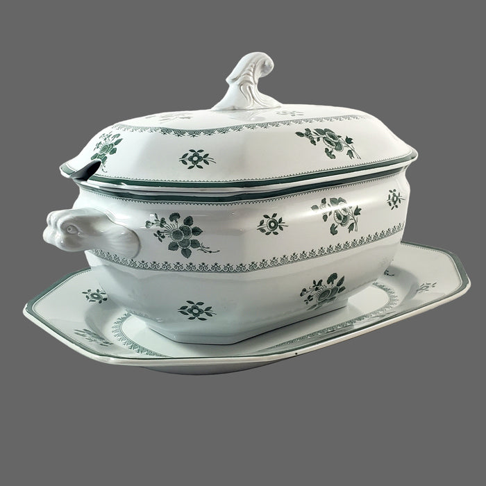 Copeland Spode GLOUCESTER Green Oval Lidded Soup Tureen Underplate & Ladle England