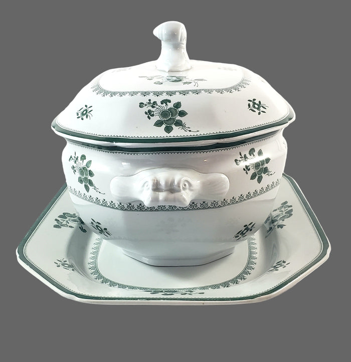 Copeland Spode GLOUCESTER Green Oval Lidded Soup Tureen Underplate & Ladle England