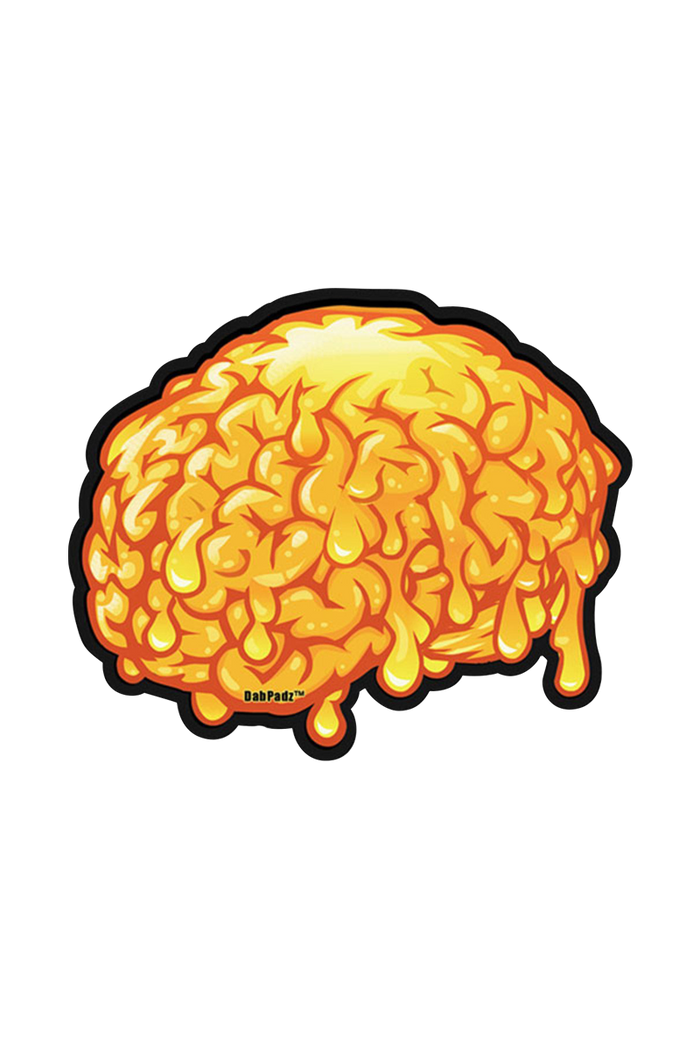 A die-cut view of the DabPadz "Dab Brains" Dab Mat, depicting a brain-shaped mat with textured detailing.