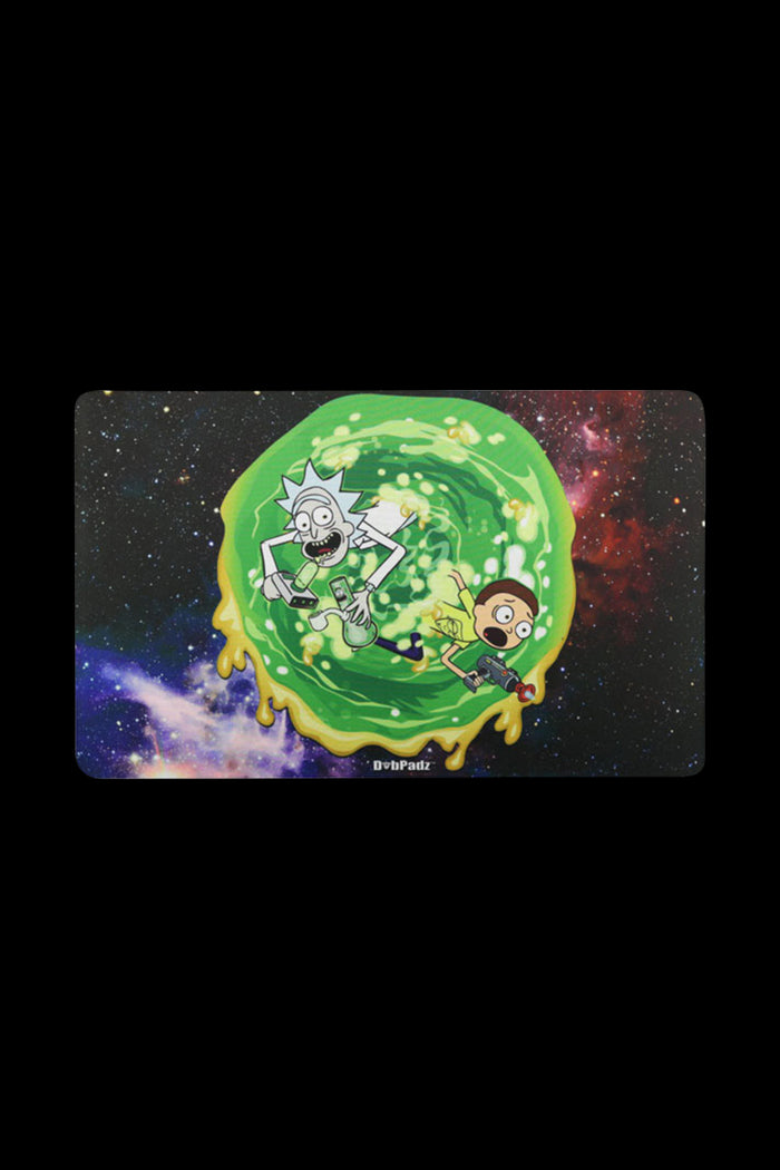 The DabPadz "Richard & Marty Wax Portal" Dab Mat features a swirling, colorful portal design with characters seemingly emerging from within.