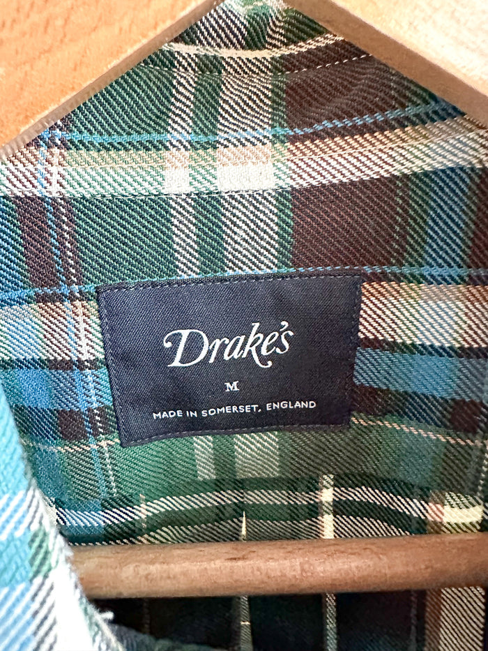 Drake's Check Heavyweight Cotton Green White Work Shirt Jacket - House Of Huntington