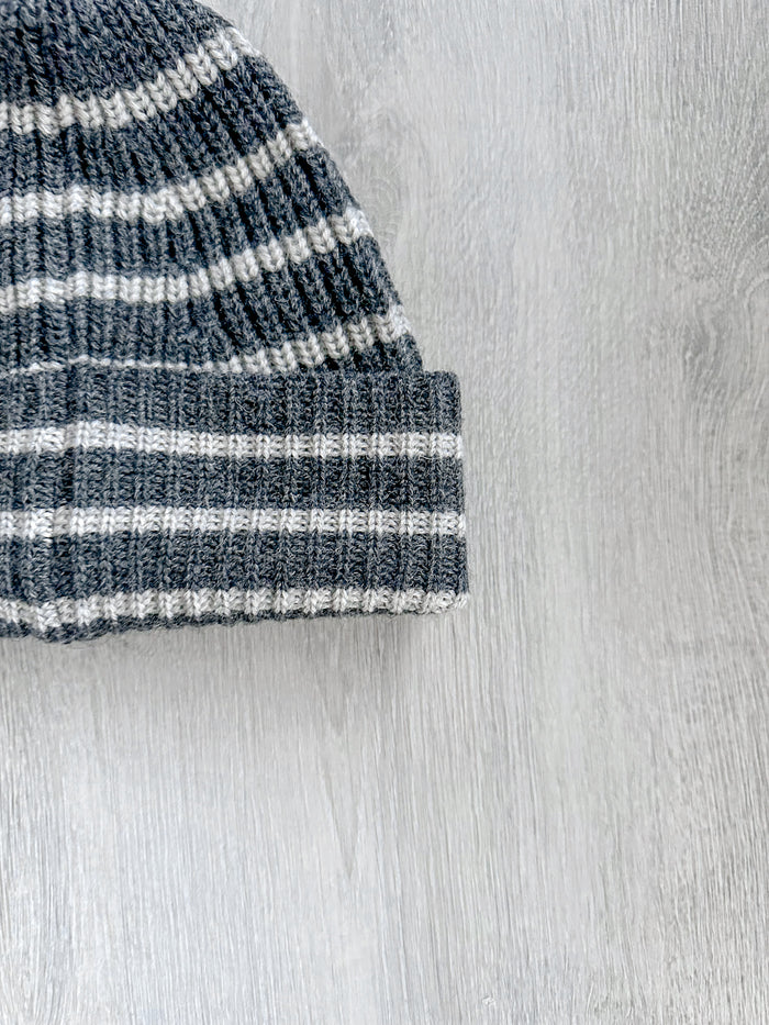 Drake's Grey Striped Lambswool Beanie Hat - House Of Huntington