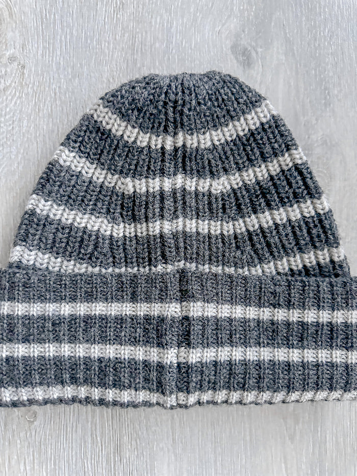 Drake's Grey Striped Lambswool Beanie Hat - House Of Huntington